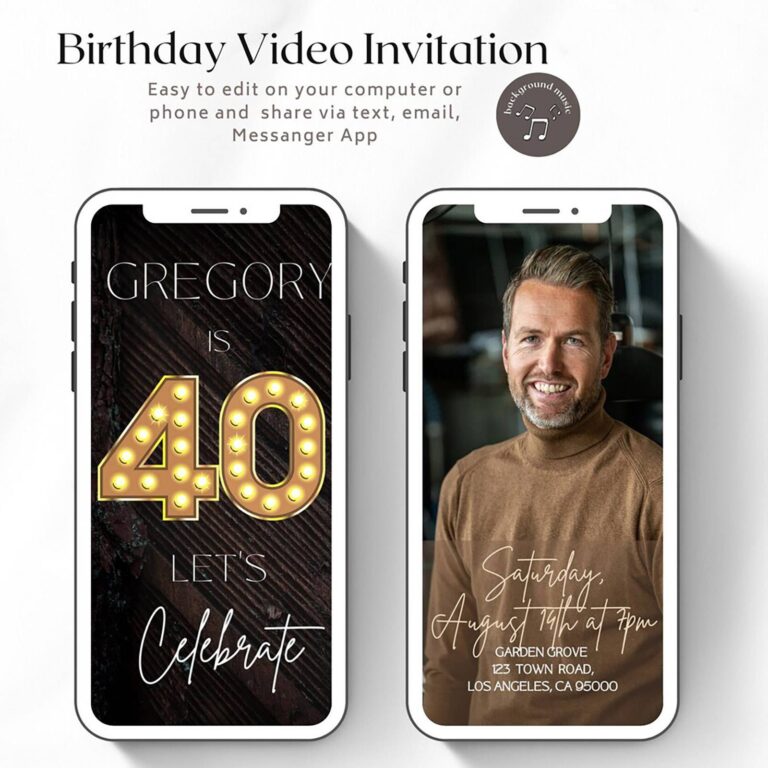 animated custom video party invitation displayed on mobile phone screens for any age birthday or occasion