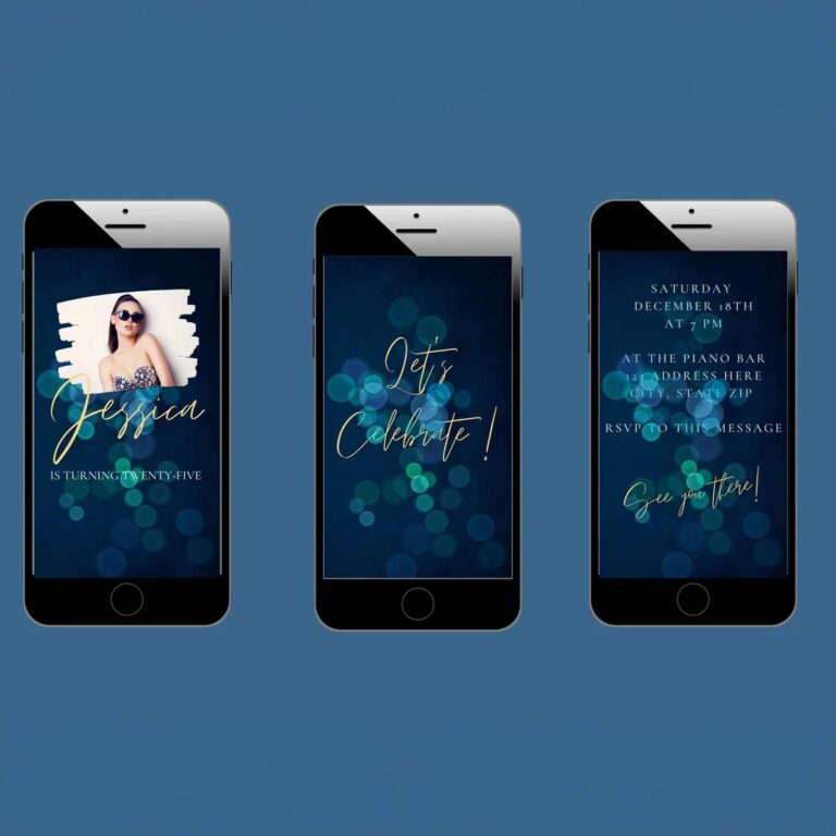 animated custom video party invitation displayed on mobile phone screens for any age birthday or occasion