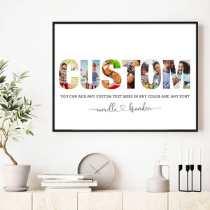 custom word photo collage framed on the wall