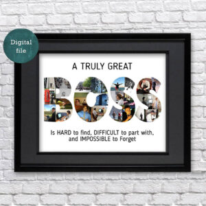 BOSS custom word photo collage framed on the wall