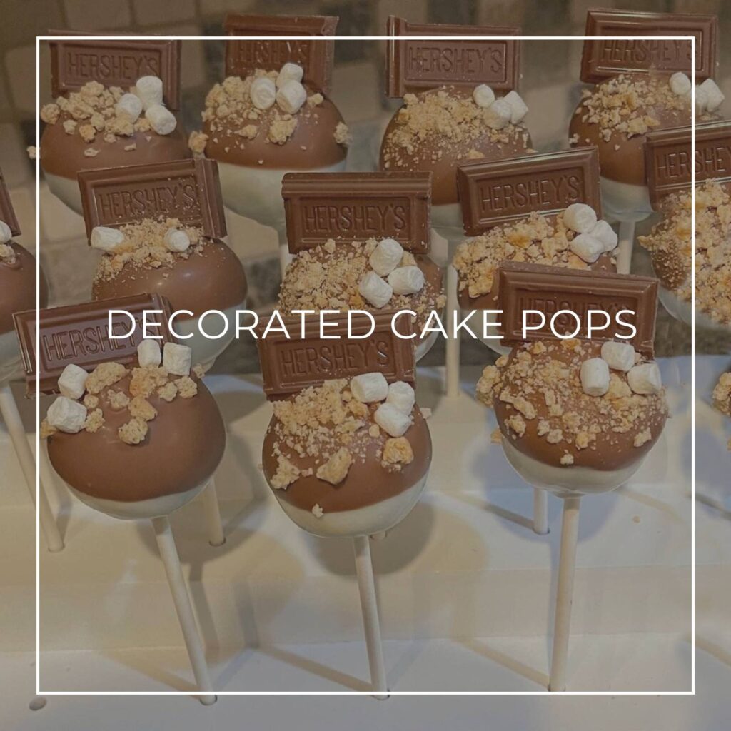 cake pops decorated with Hersheys chocolate
