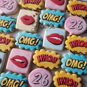 26th birthday Pop Art themed decorated cookies