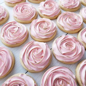 pink rose themed cookies