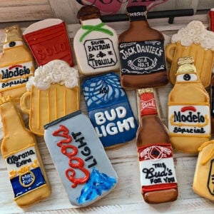 Liquor themed decorated cookies