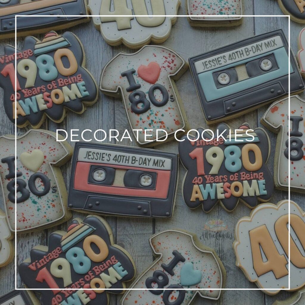 40th birthday 1980's themed decorated cookies