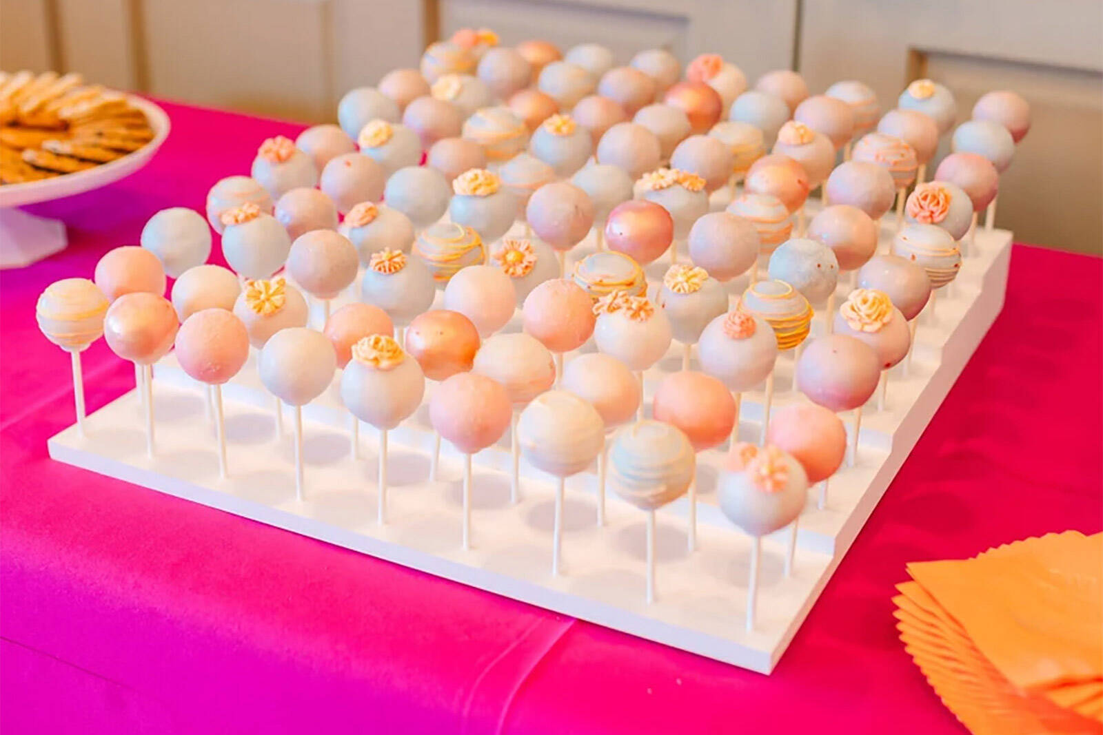 cake pops on a cake pop stand