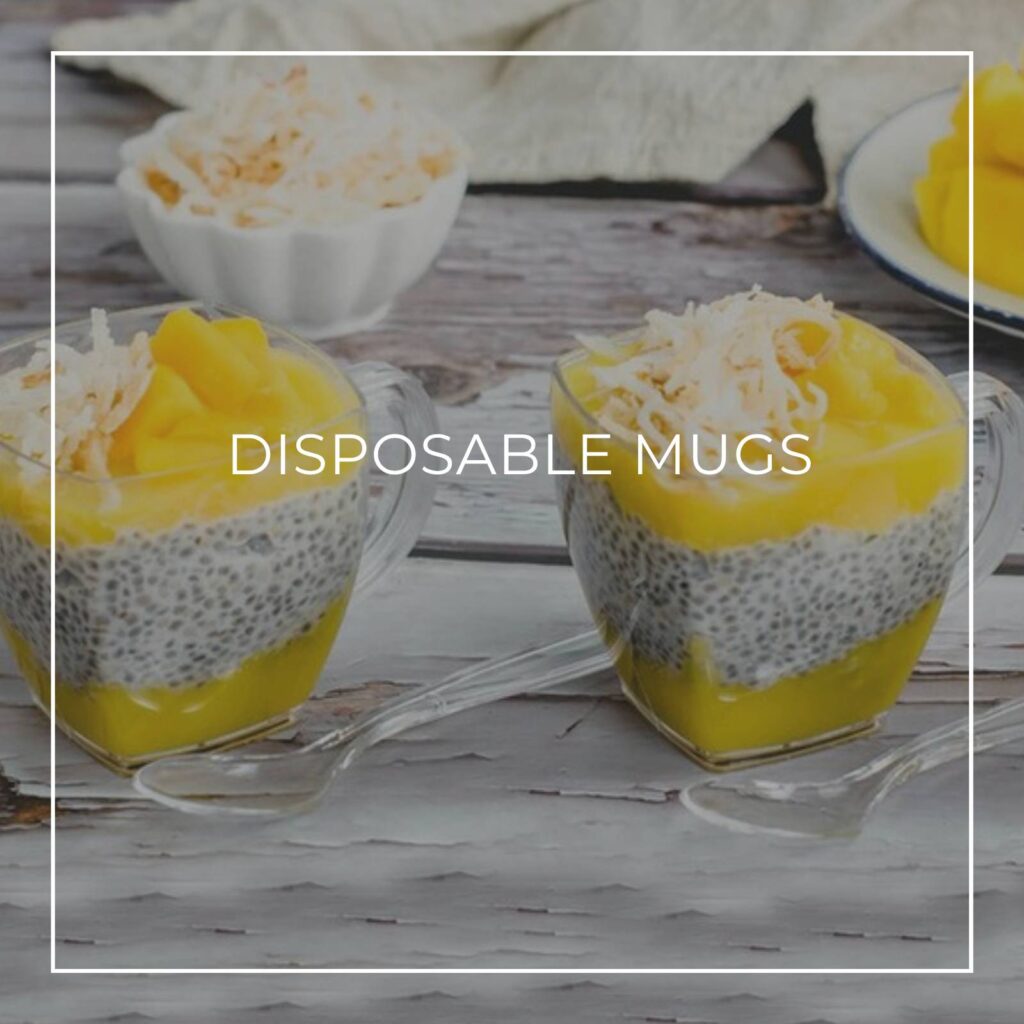 desserts served in clear disposable mini coffee mugs
