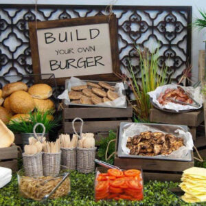 Build your own burger buffet station with buns and toppings