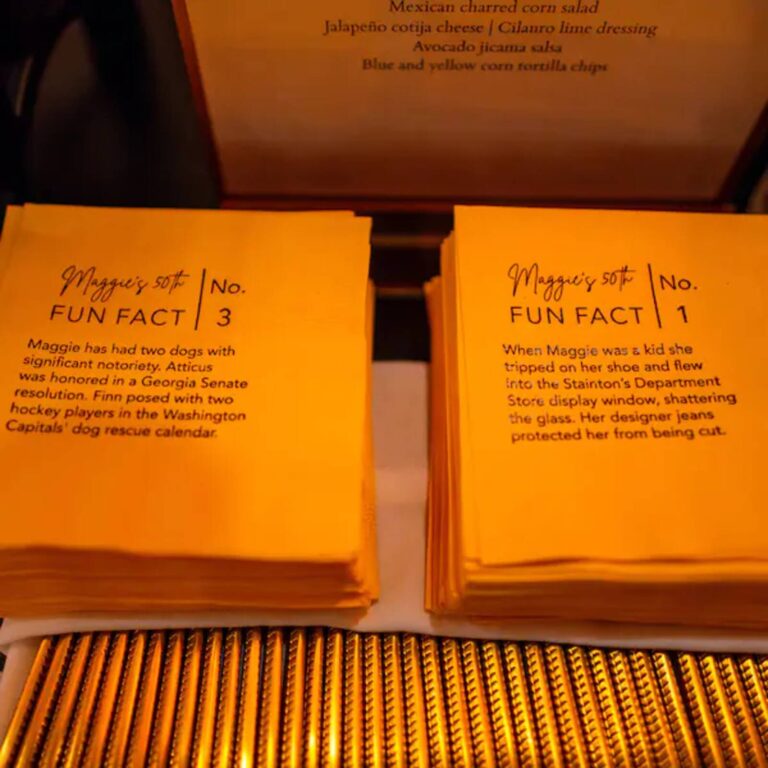 Green and gold “Fun Facts About Adam” 40th birthday napkins with 4 numbered facts