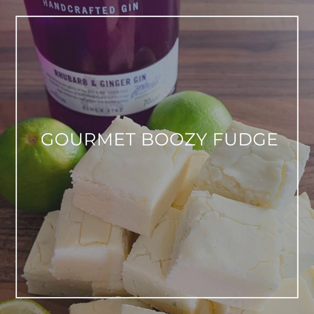 Rhubarb & Ginger Fin flavored gourmet boozy fudge