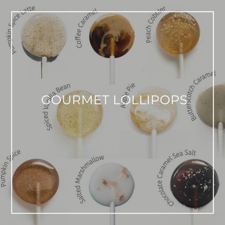 a selection of gourmet flavored lollipops