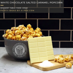 white chocolate salted caramel flavored gourmet sweet popcorn