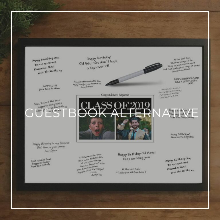 graduation party custom 'then & now' photo framed signing poster guestbook alternative