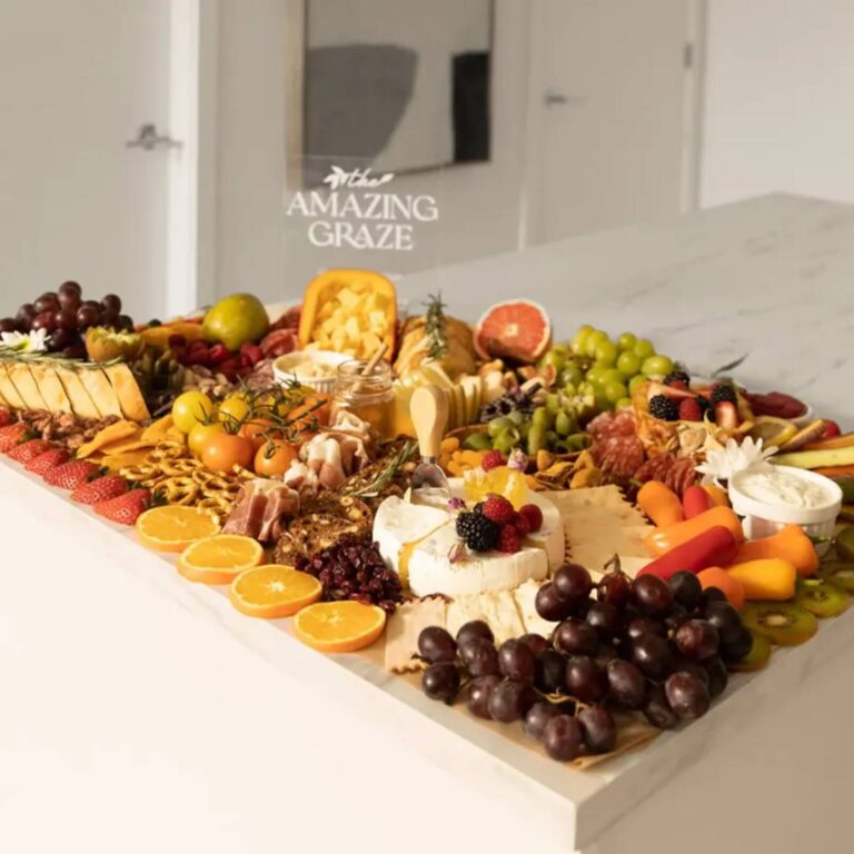 Grazing table with dips and vegetables