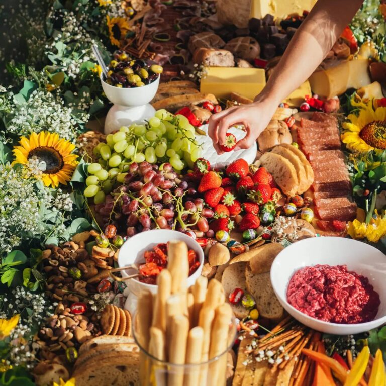 Grazing table close-up of the spread