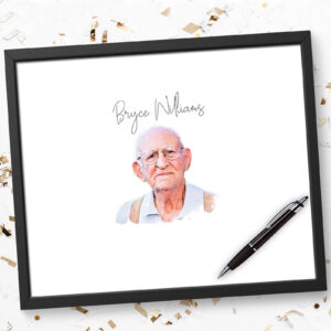 birthday guest book alternative signing poster with a watercolor picture of a senior man
