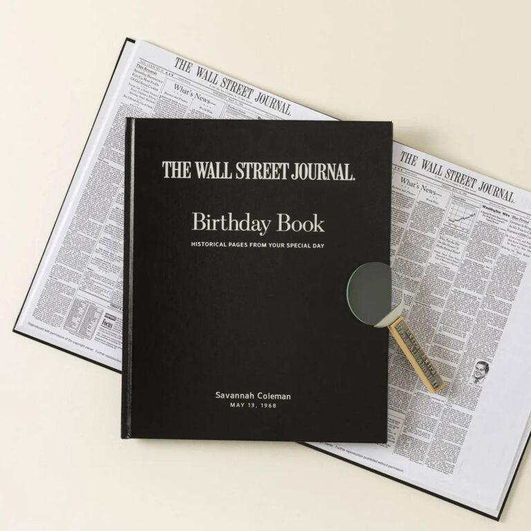 Personalized Wall Street Journal Birthday Book cover with the recipient’s name and birth date