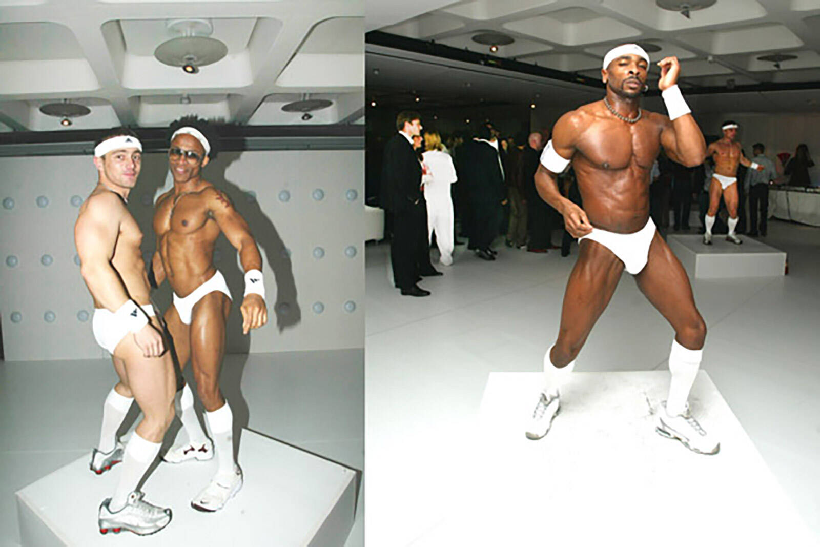 Dancers at David LaChapelle's Barbican London UK exhibition opening produced by Matt James of Leftfield Productions