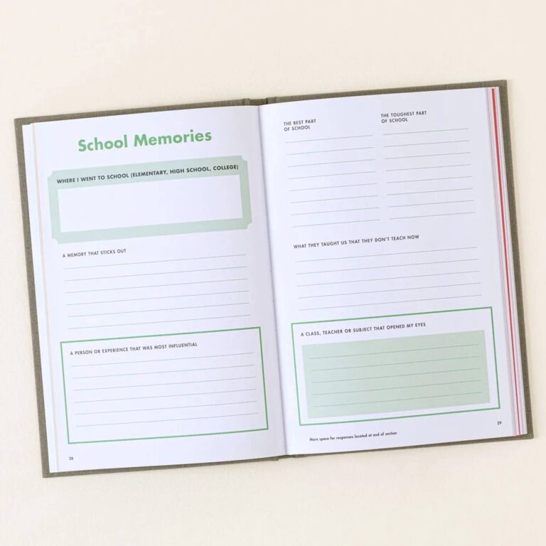 Open School Memories page with prompts about school days
