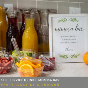 party drink jars filled with juices on a self-service mimosa bar