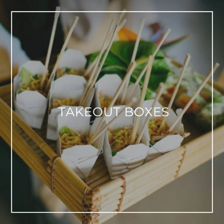 Takeout boxes filled with noodles and chopsticks, featured image for the Takeout Boxes party idea
