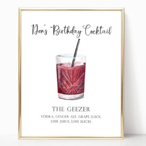 illustrated birthday cocktail sign