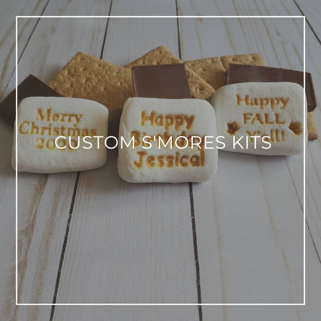 personalized s'mores kits with custom text on marshmallows
