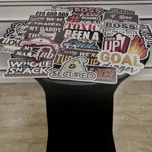 table of various party photo booth props