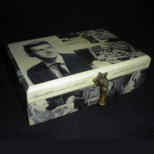 custom photo collage memory keepsake box printed with black and white photos of a man 'through the years'