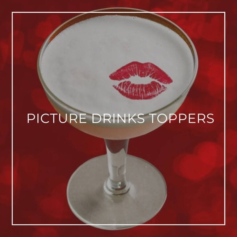 Picture Drinks Toppers title image with an edible lips design on a cocktail