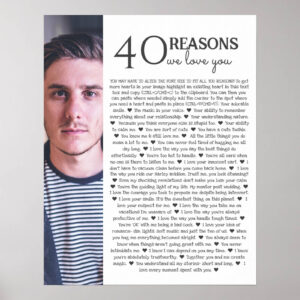 40 reasons we love you poster with vertical custom photo on left side