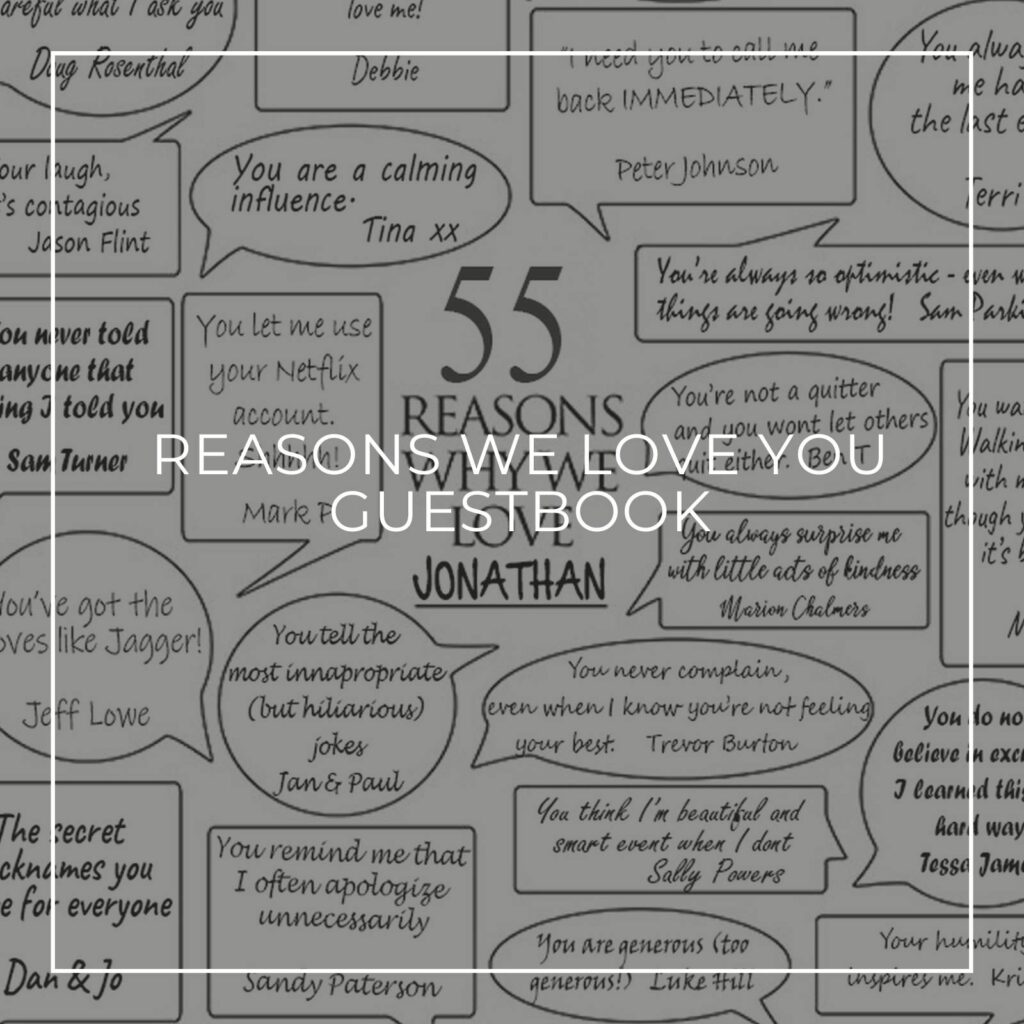 handwritten 55 reasons we love you signing poster party guestbook alternative