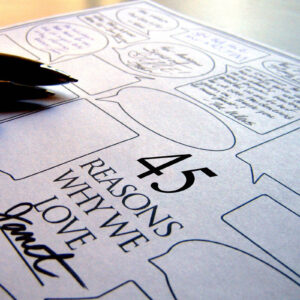 45 Reasons We Love You signing poster guest book alternative at a birthday party