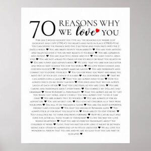 framed 70 reasons we love you poster