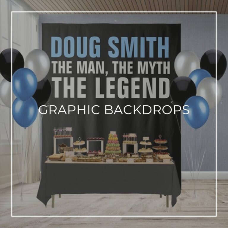 Custom The Man, The Myth, The Legend retirement party backdrop behind a dessert table