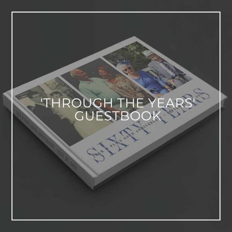 'Through the Years' custom photo retirement party guestbook showing the retiree at different ages