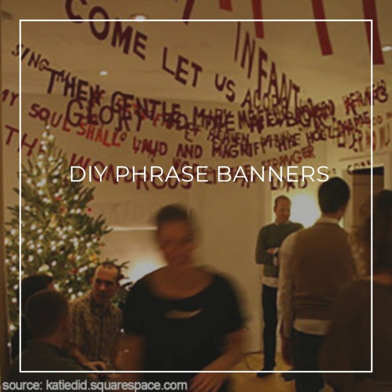 do it yourself custom phrase banner ceiling decorations hung above party guests' heads