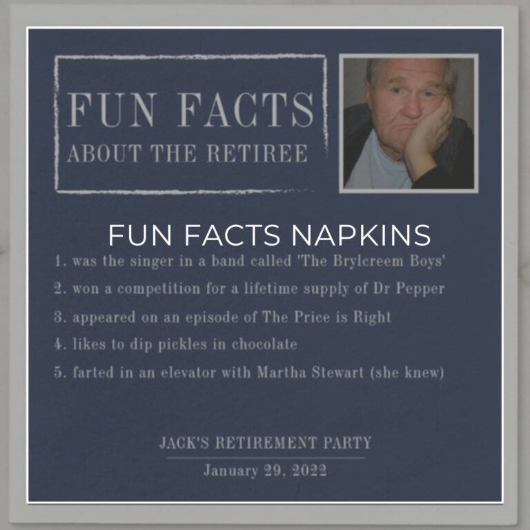 custom photo 'Fun Facts about the Retiree' retirement party napkins