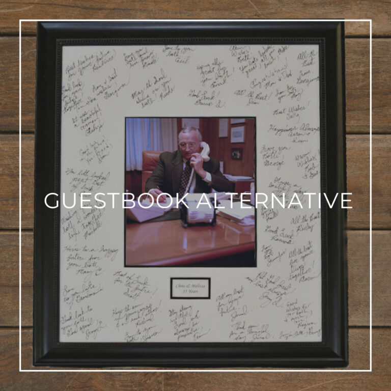 retirement party custom 'then & now' photo framed signing poster guestbook alternative