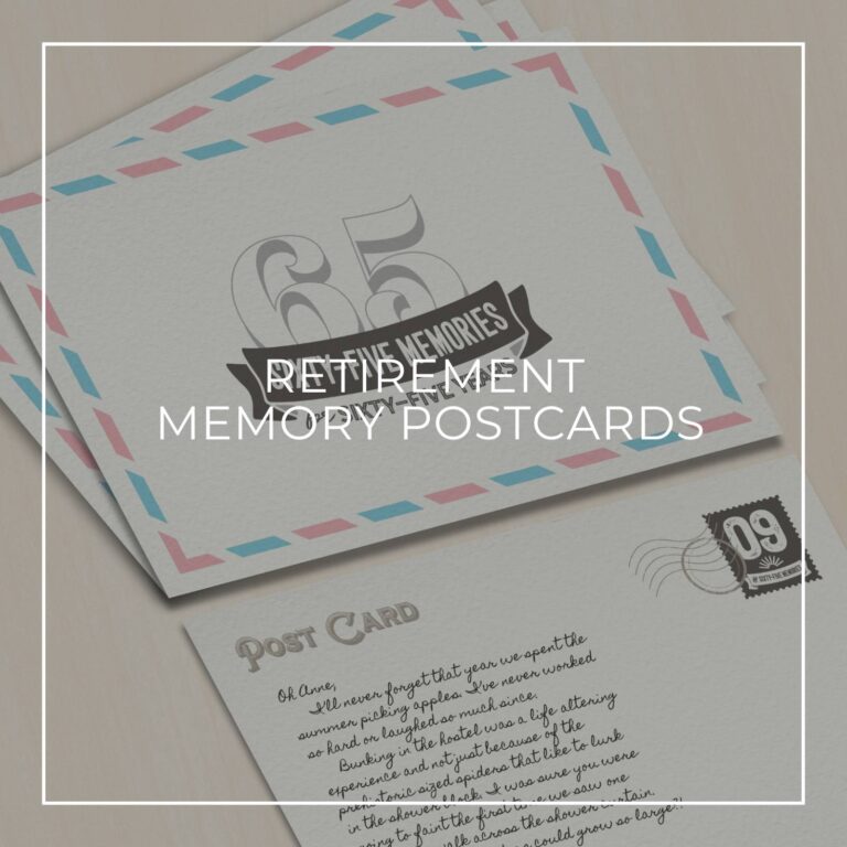 65 memories for 65 years, share a memory postcards for a retirement party