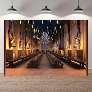 Hogwarts dining hall interior scenic party backdrop