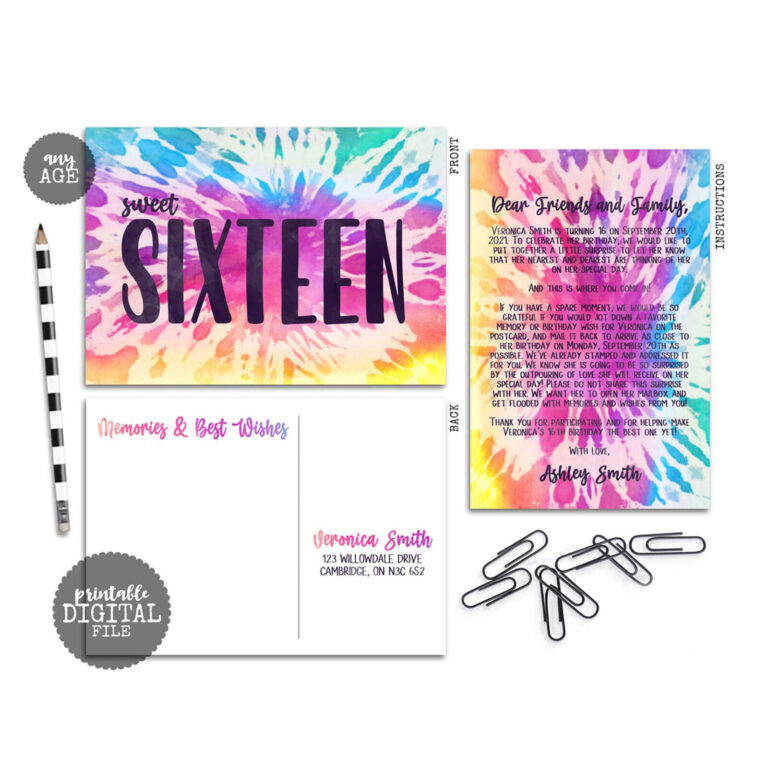 Sweet 16 16th birthday share a memory memory postcards with instructions card