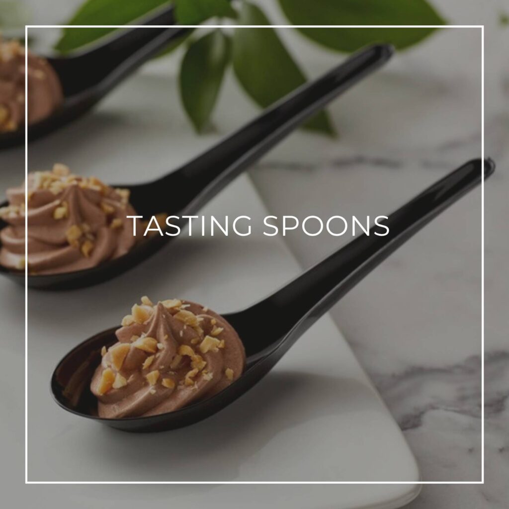 bite size chocolate mousse served on tasting spoons