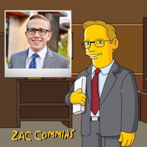 The Simpsons style custom portrait caricature of a man in a suit drawn from a photo of that man