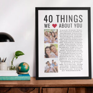 framed 40 things we love about you poster with 3 photos