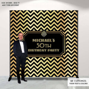black and gold chevron vinyl party backdrop