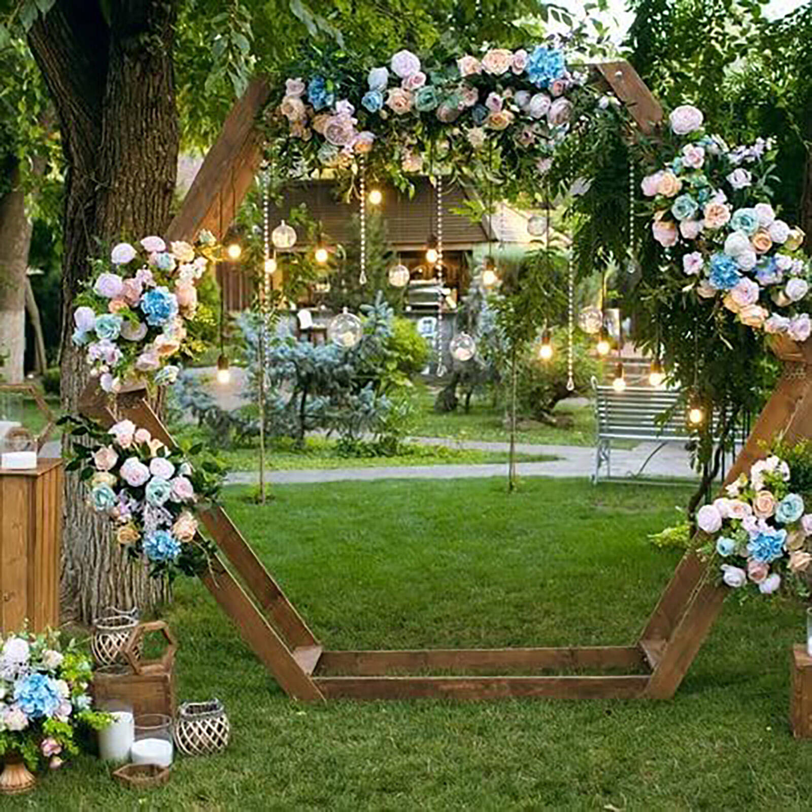 Double Hexagon Wooden Backdrop Frames | Party Ideas by a Pro